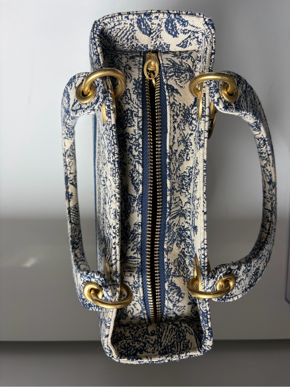 Dior Toile de Jouy Mini Tote in Navy and Cream with Gold Hardware - Picture 3 of 7